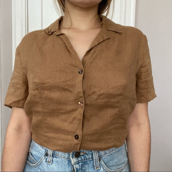 VINTAGE linen ss button up - Picture 4 of 8